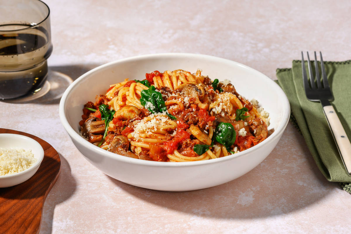 Speedy Lamb and Mushroom Spag Bol