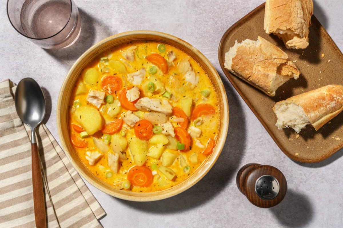 Creamy Fish and Carrot Chowder with Prawns