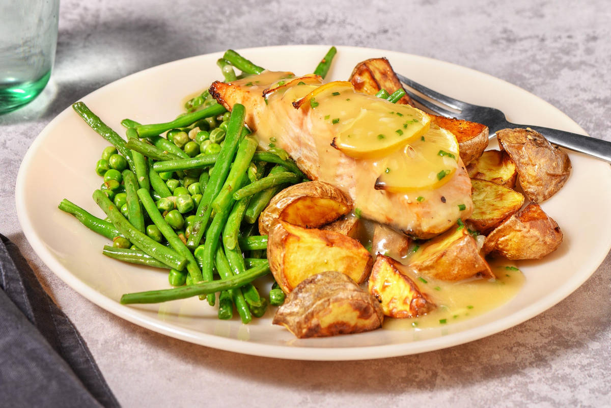 Roasted Salmon and Chive Butter Sauce