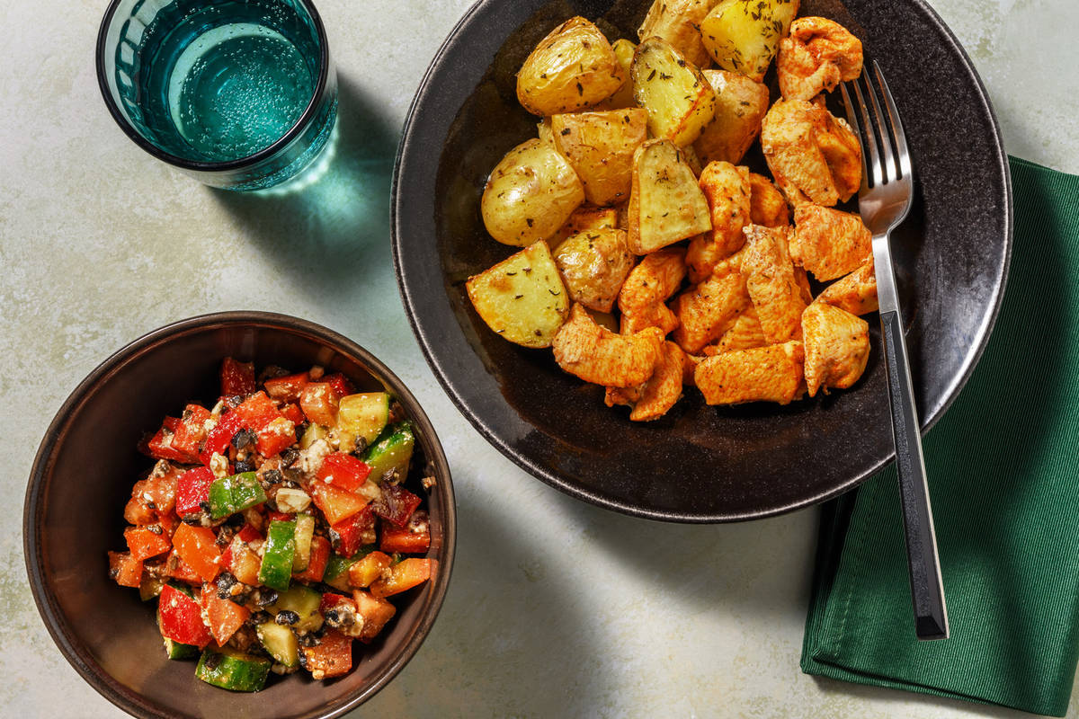 Baked Double Chicken and Greek salad