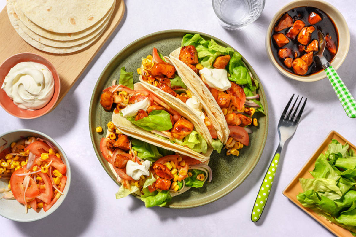 Sweet Soy Chicken Tacos with Prawns
