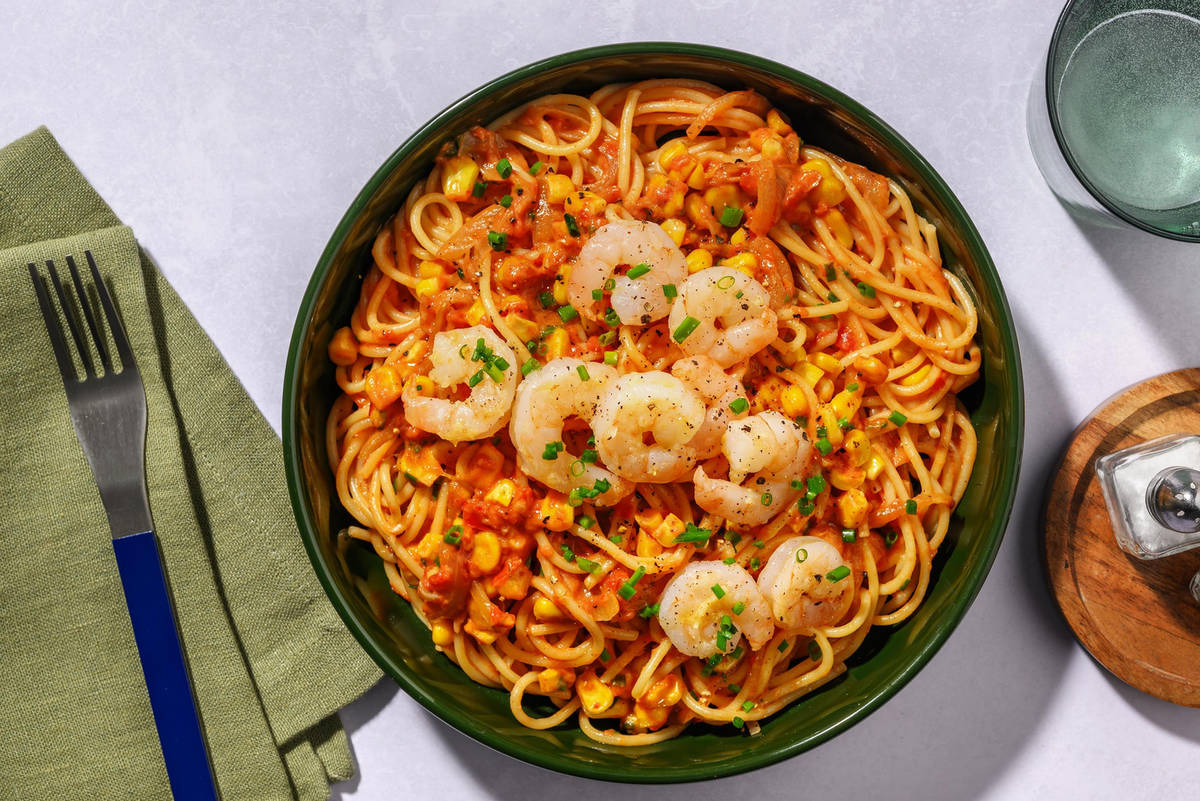 Krämig cajunkryddad räkspaghetti