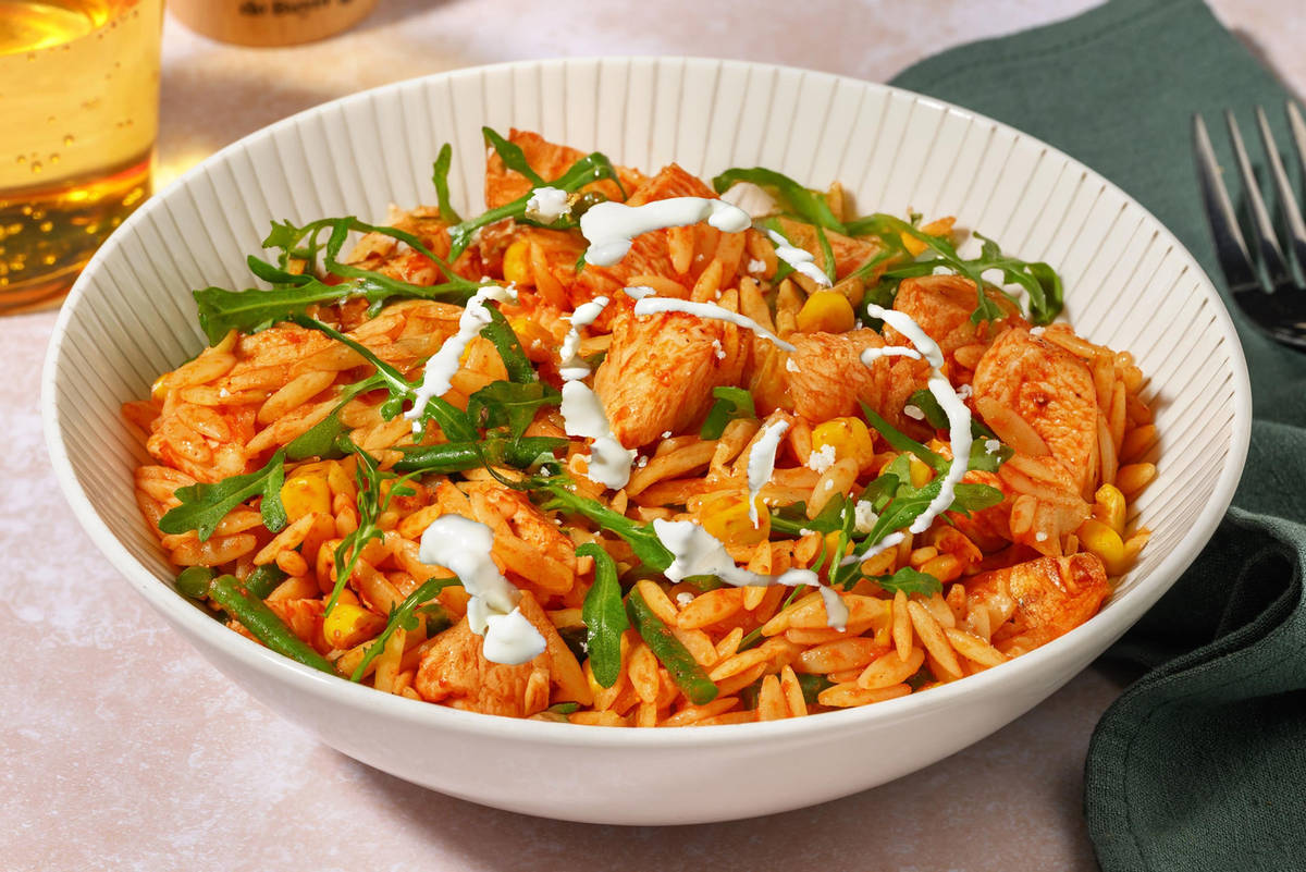 Super Quick Moroccan Inspired Chicken Orzo Salad