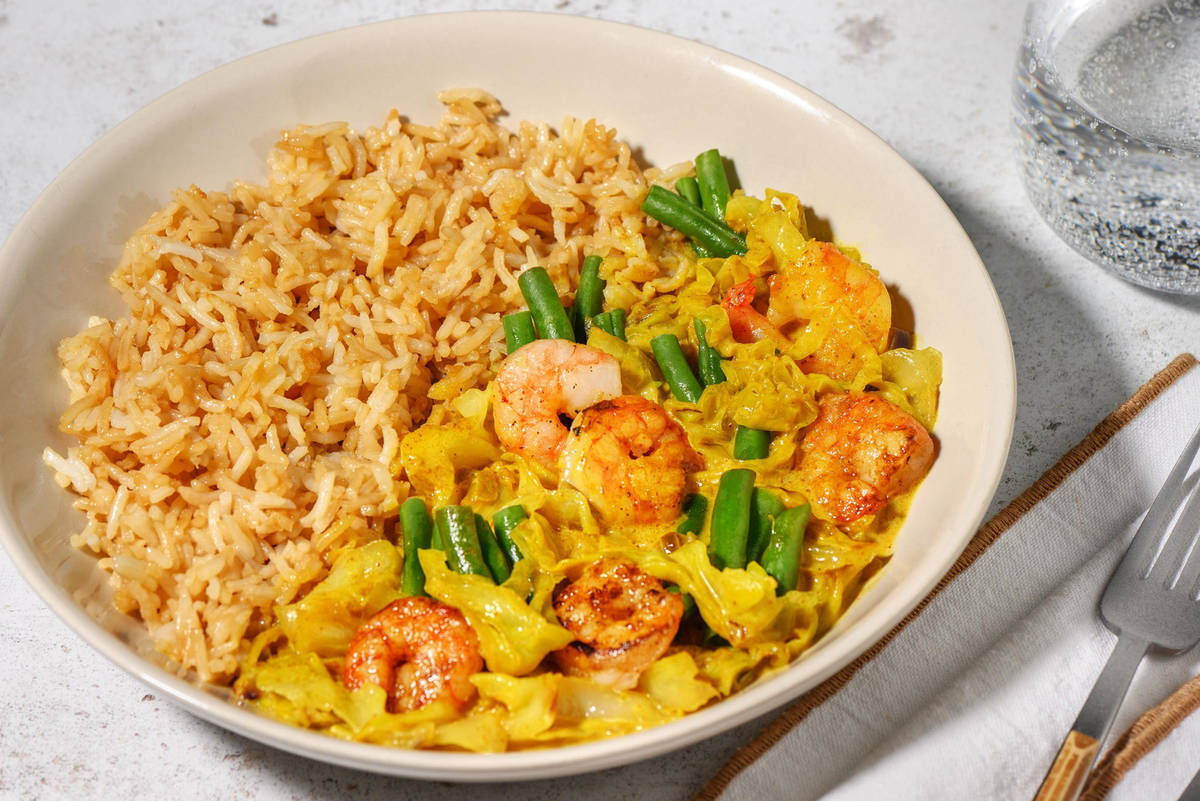 Garnalen in kruidige groene currysaus