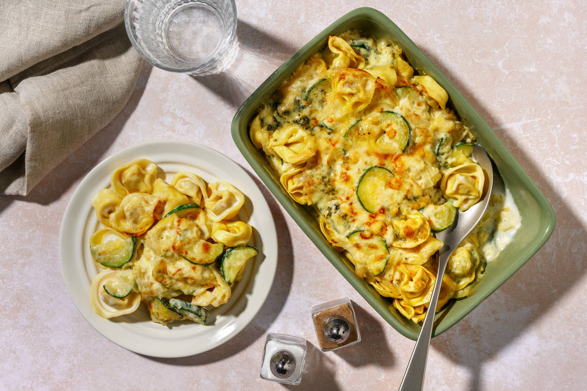 Paddenstoelentortelloni uit de oven in blauwekaassaus