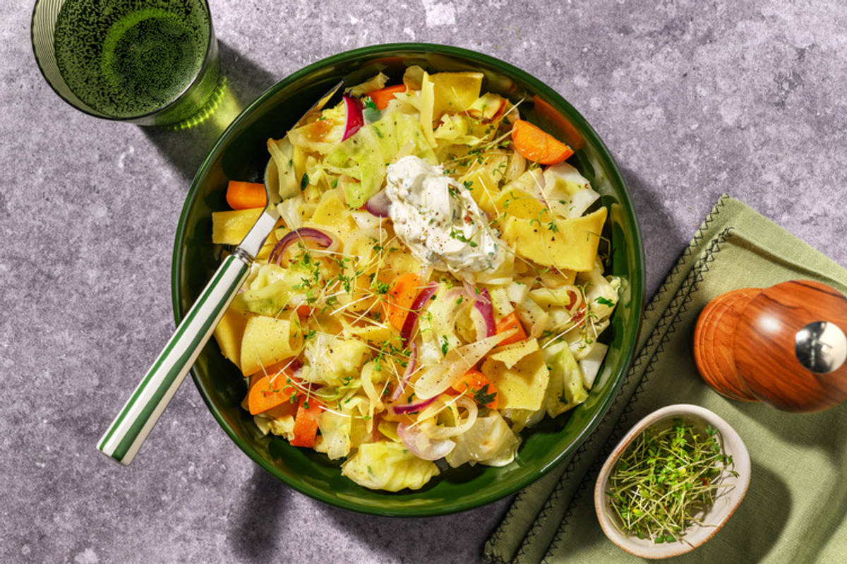 Krautfleckerl mit Spitzkohl und extra Bacon