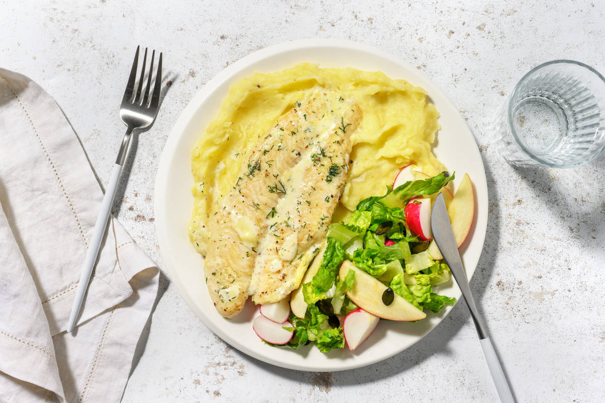 Pannstekt sej och krämig dillsås