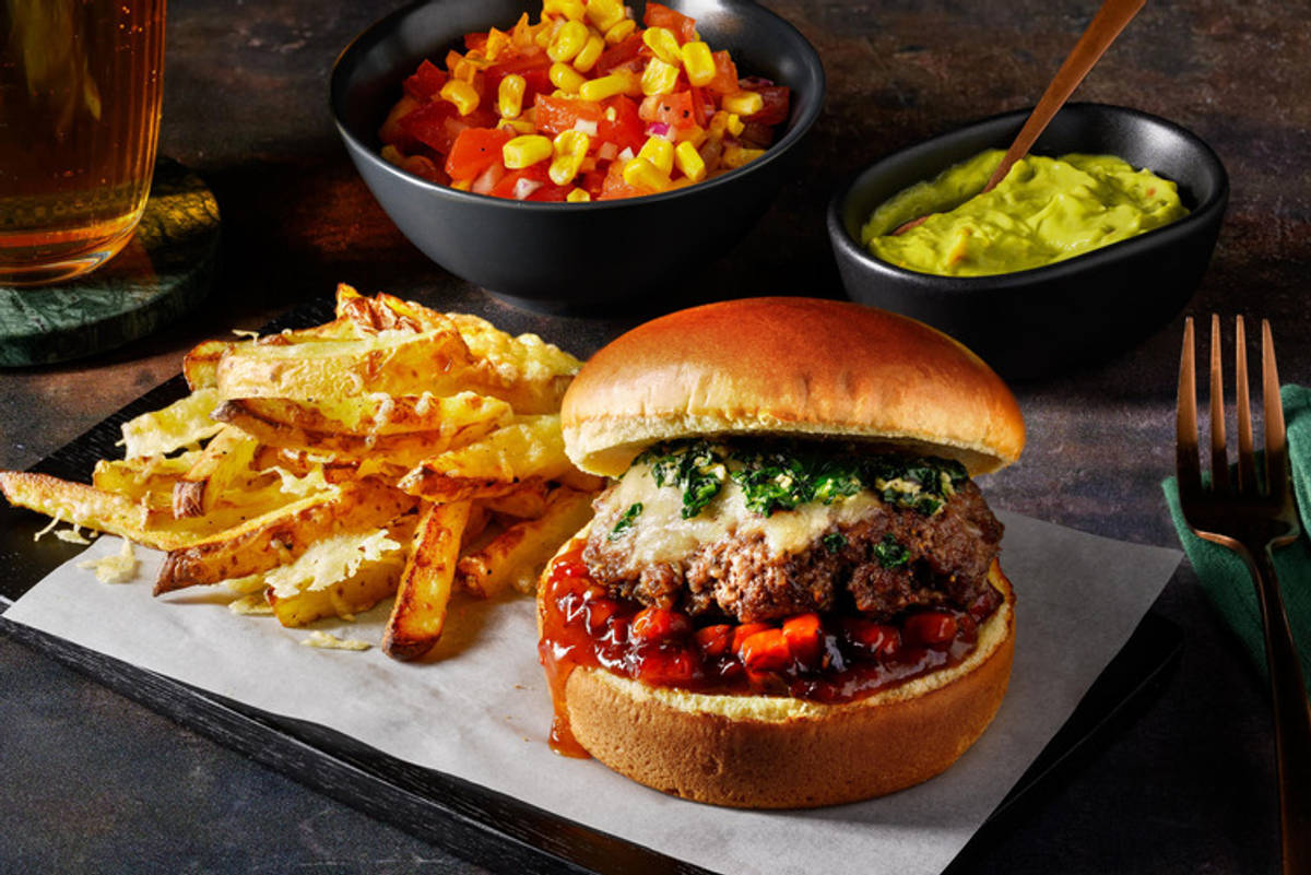 Chorizo chutney gourmet beef burger 