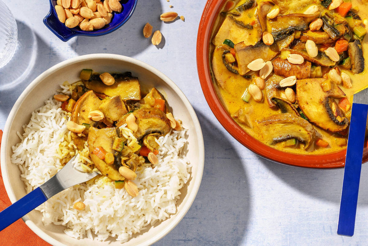 Curry ai funghi Portobello e mazzancolle