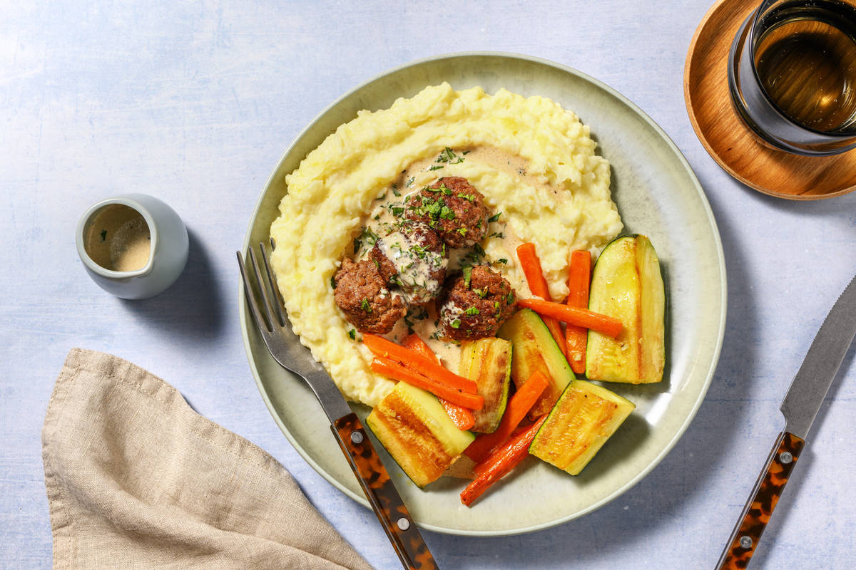 Mustard Lamb Meatballs in Creamy Herb Sauce