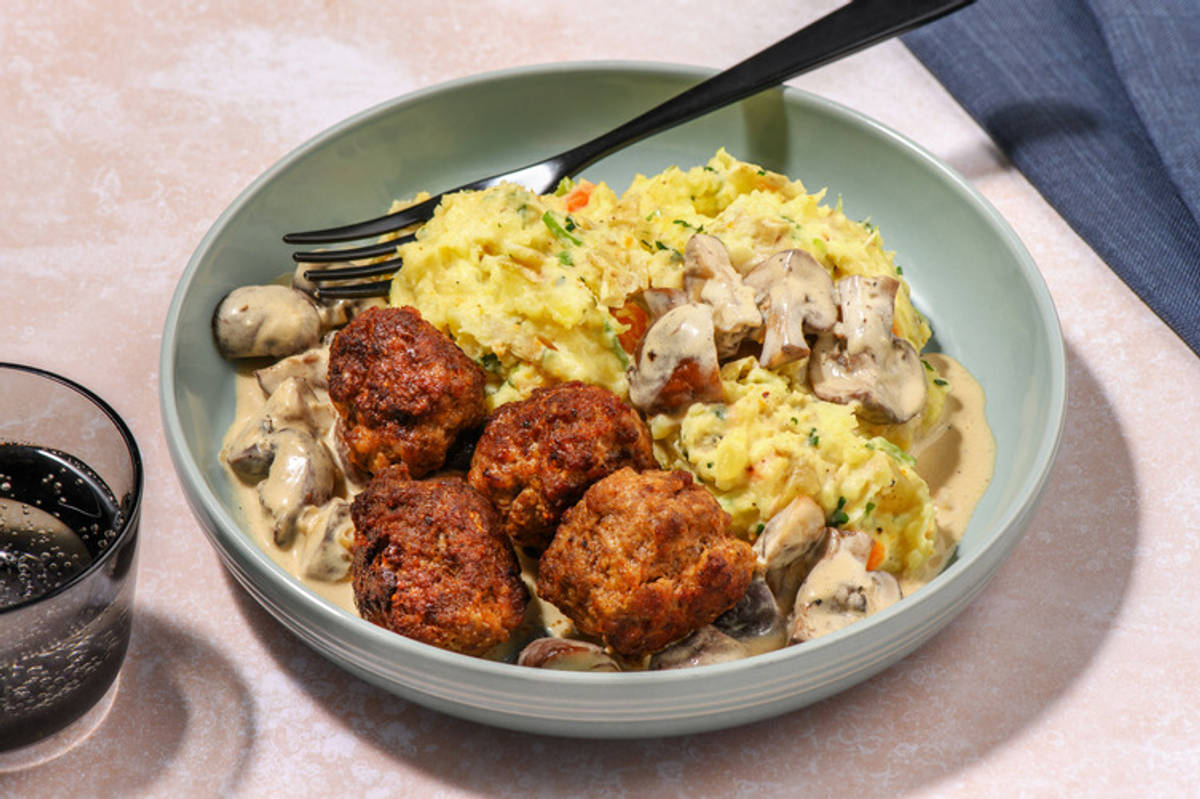 Cheesy Lean Beef Meatballs and Creamed Mushrooms