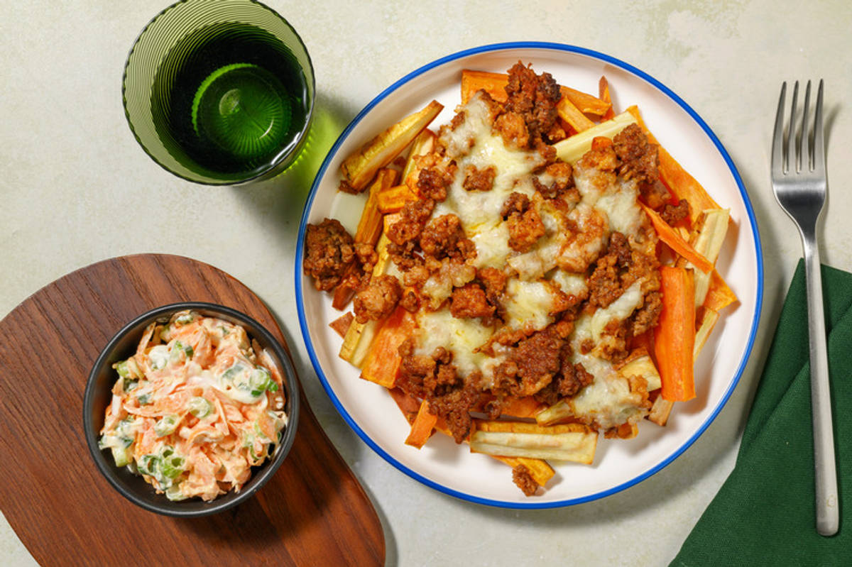 BBQ Sriracha  Double Mince and Rainbow Veg Fries