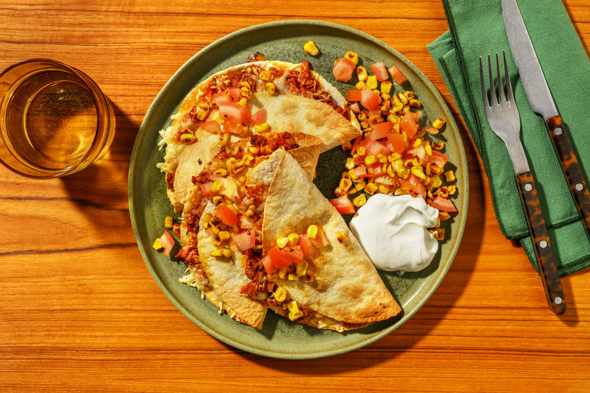 Cheesy Tex-Mex Pork Quesadillas