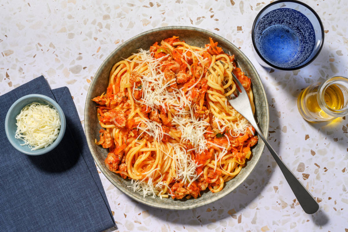 Double Pork & Plant-Based Basil Pesto Spaghetti