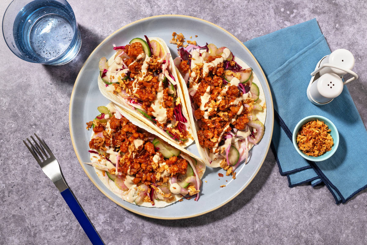 Double Teriyaki Pork & Celery Slaw Tacos