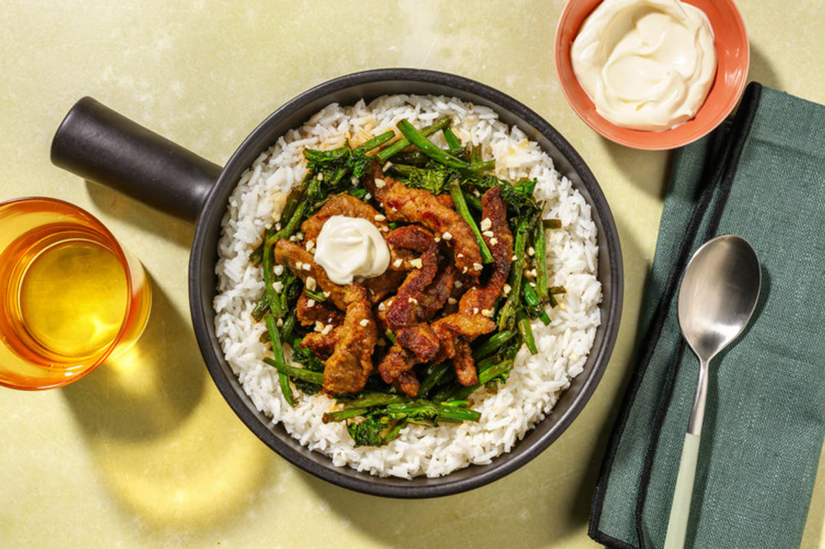 Double Asian Spiced Beef & Honey-Soy Greens