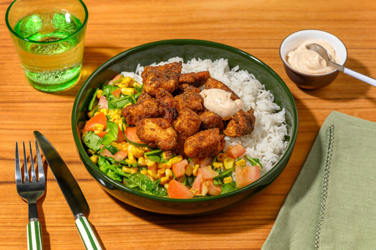 Mexican Popcorn Chicken & Garlic Rice