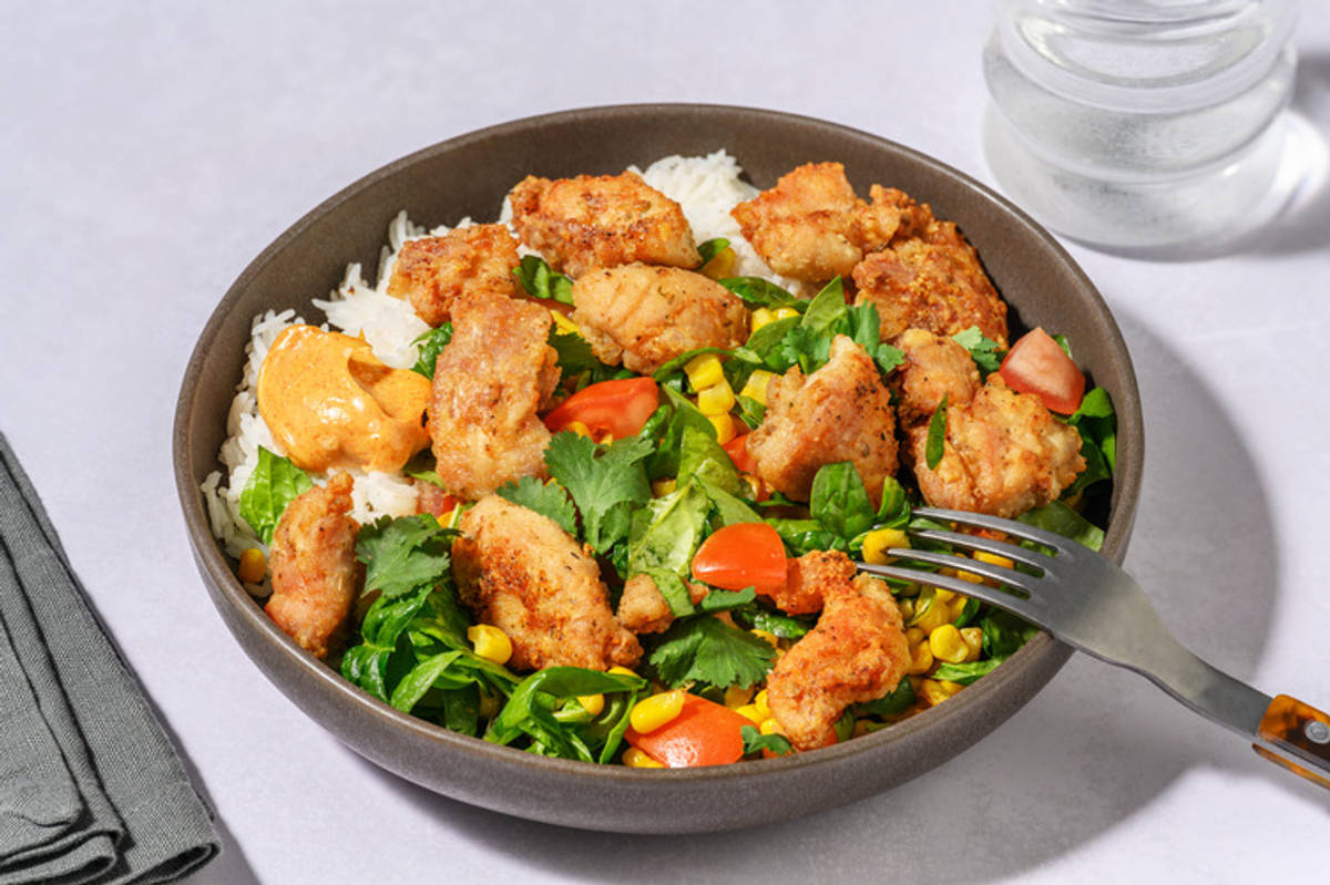 Mexican Popcorn Chicken & Garlic Rice