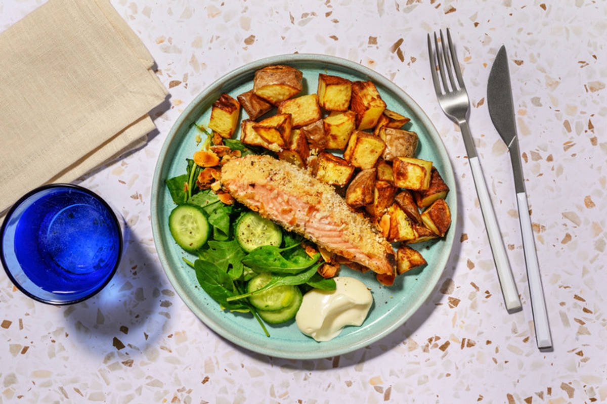 Almond-Crusted Salmon & Roast Potatoes
