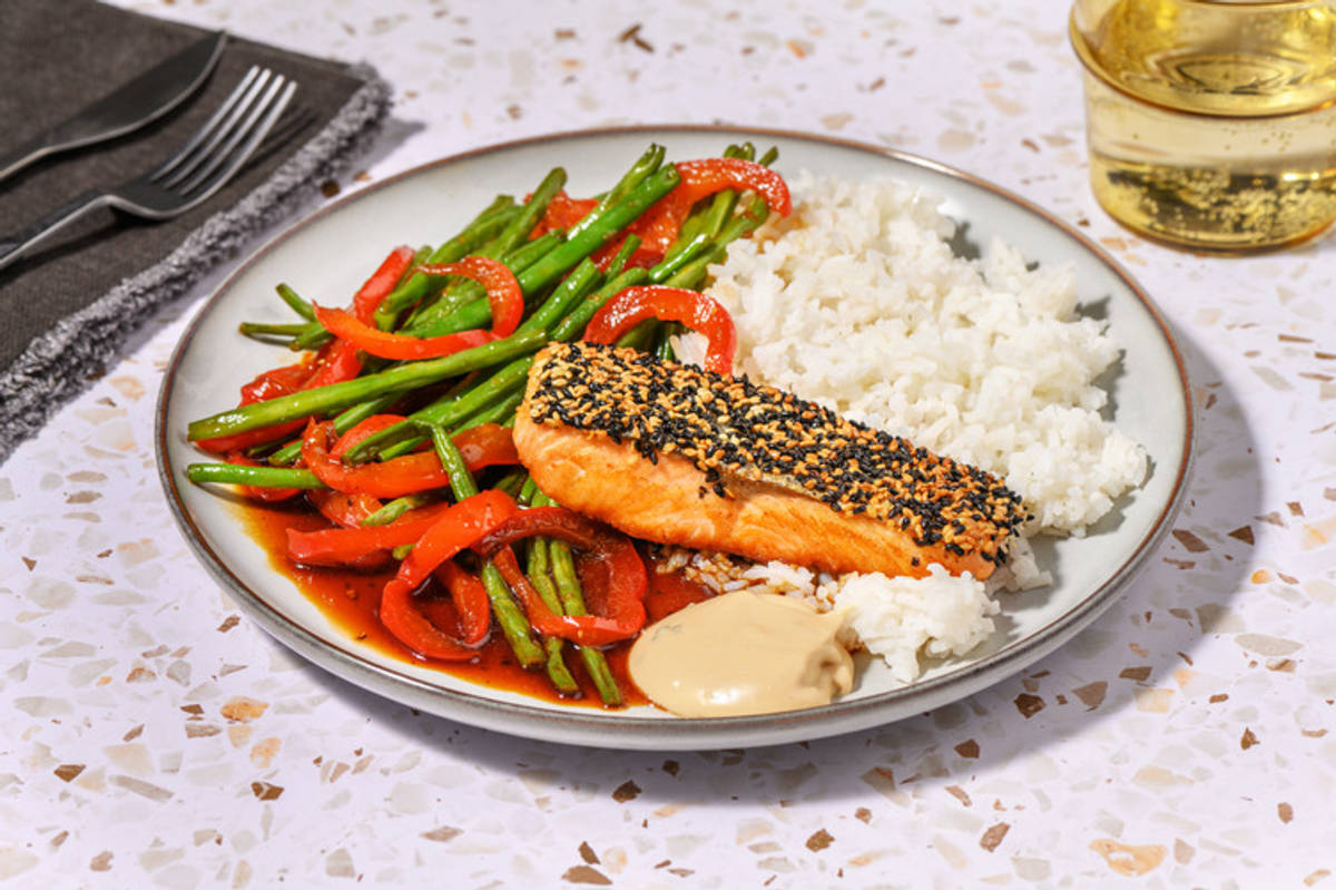Double Sesame-Crusted Salmon & Ginger Veggies 