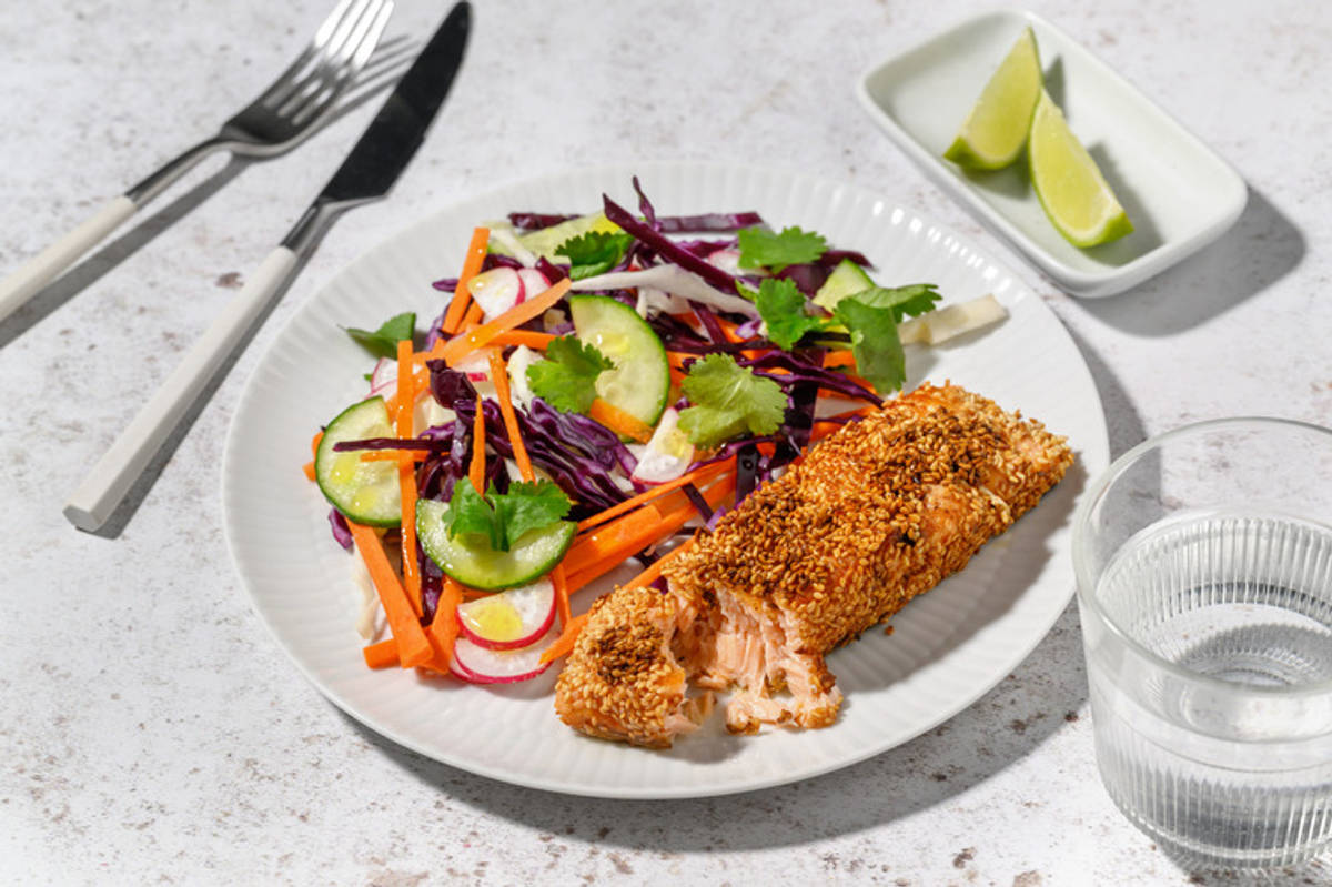 Sesame-Crusted Salmon & Rainbow Slaw