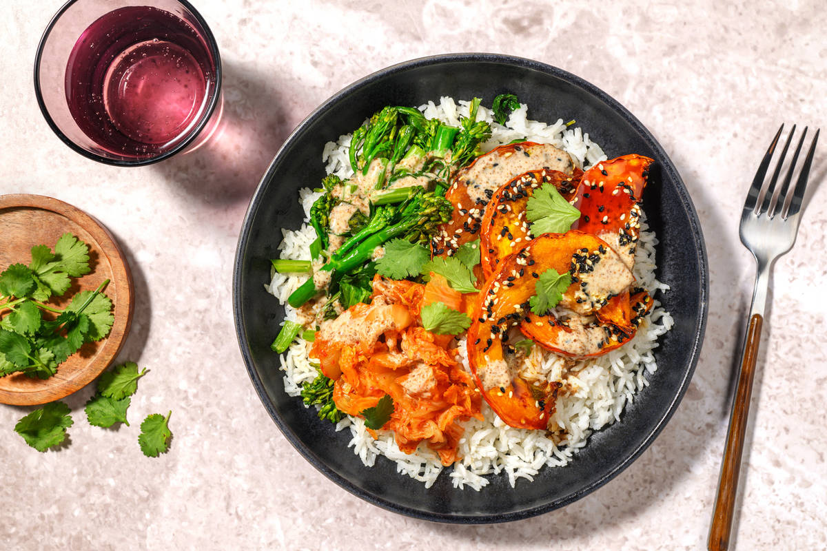 Honey-Soy Pumpkin & Plant-Based Kimchi Bowl