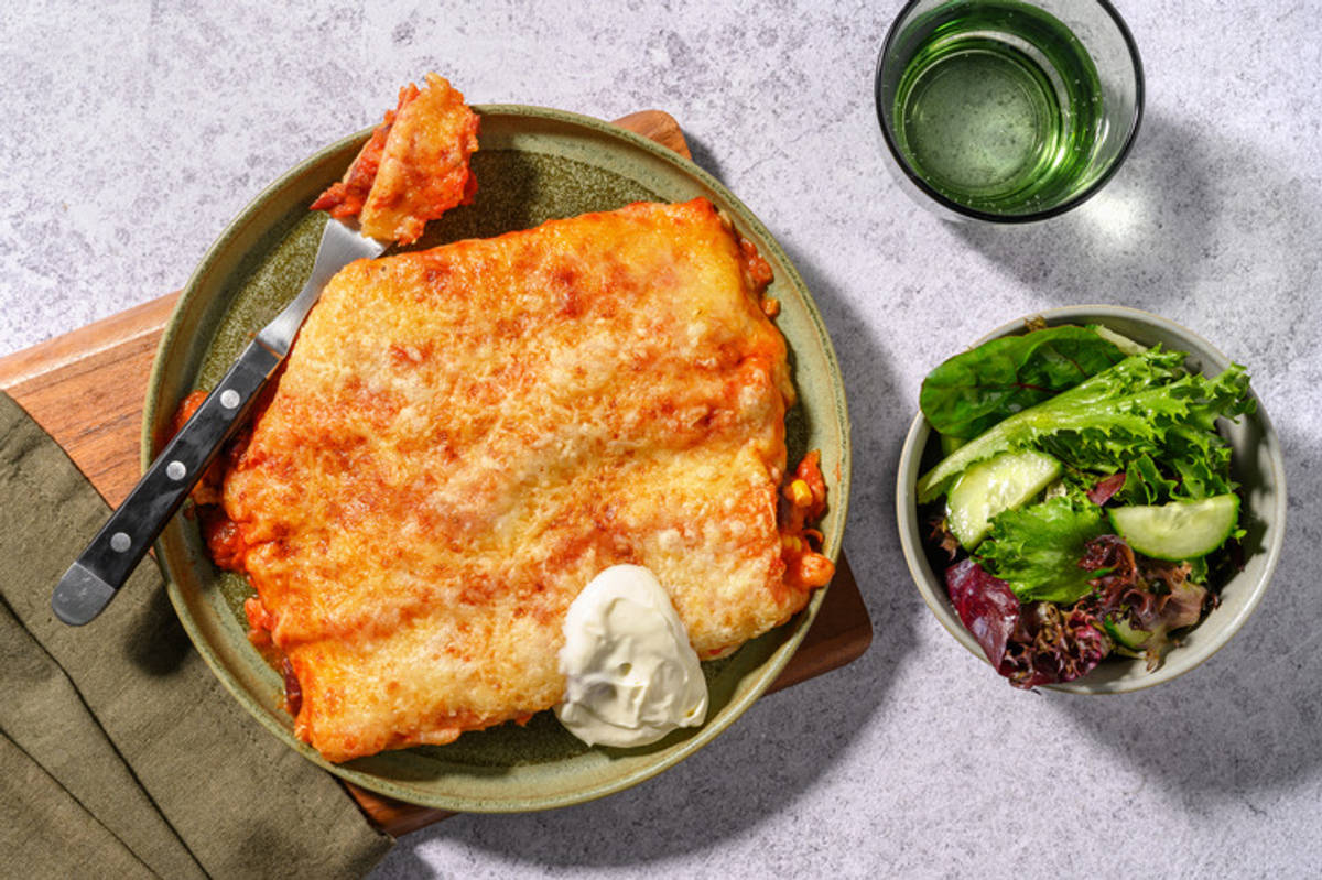Cheesy Pork & Kidney Bean Enchiladas