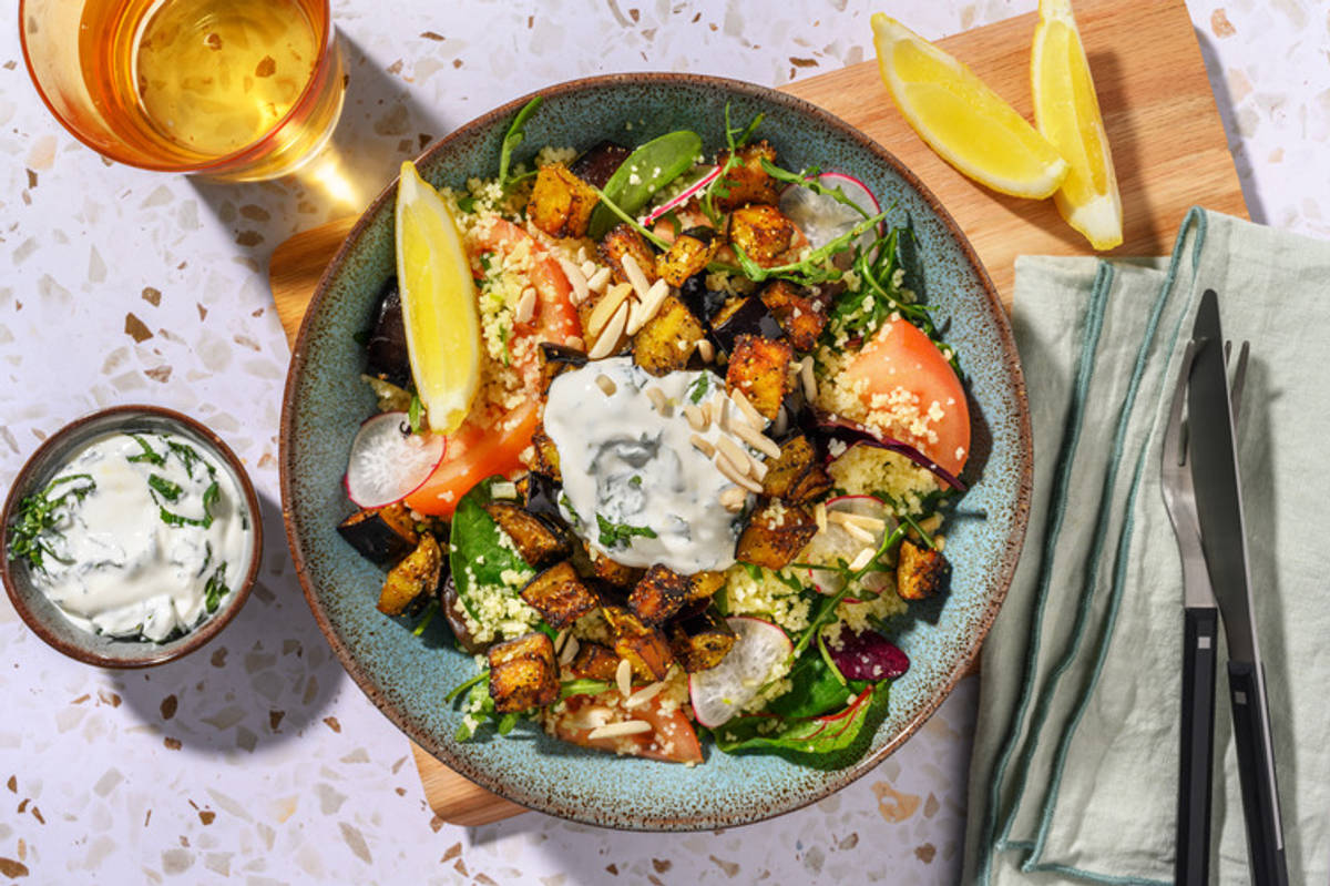 Smokey Eggplant Salad & Mint Couscous