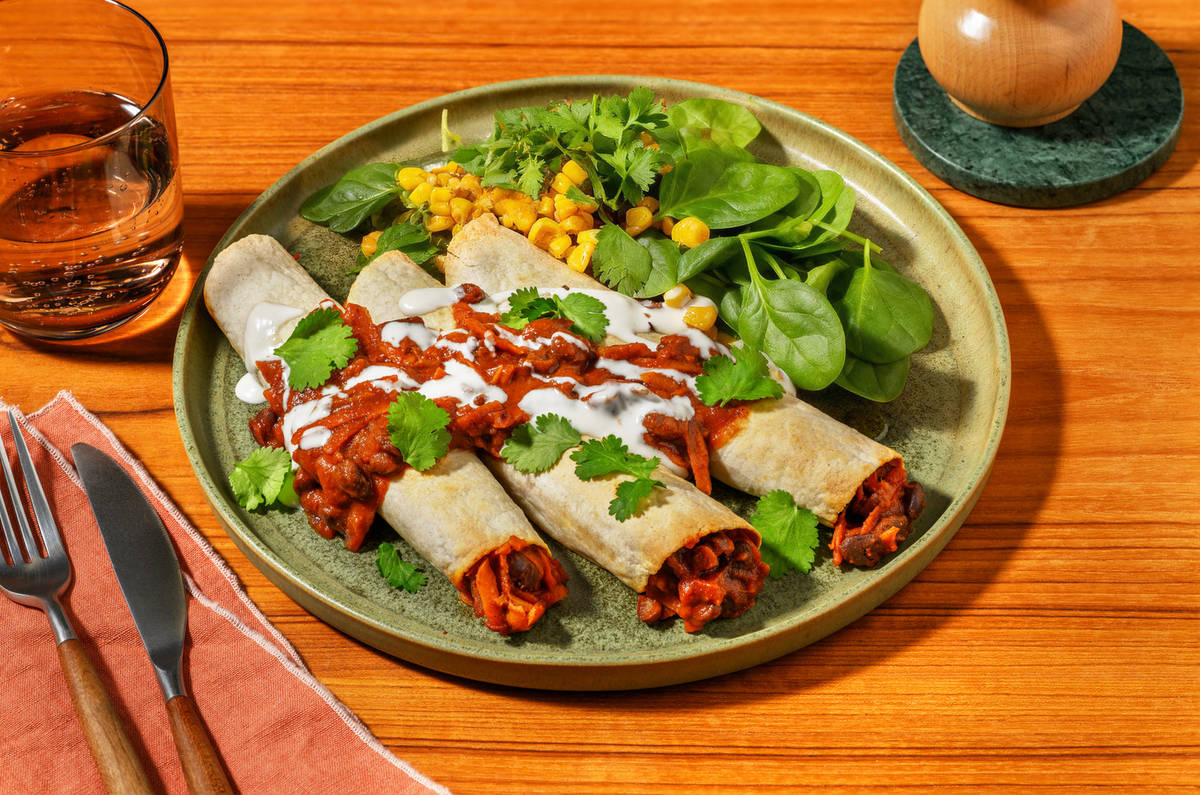 Black Bean-Pork Taquitos & Charred Corn Salsa