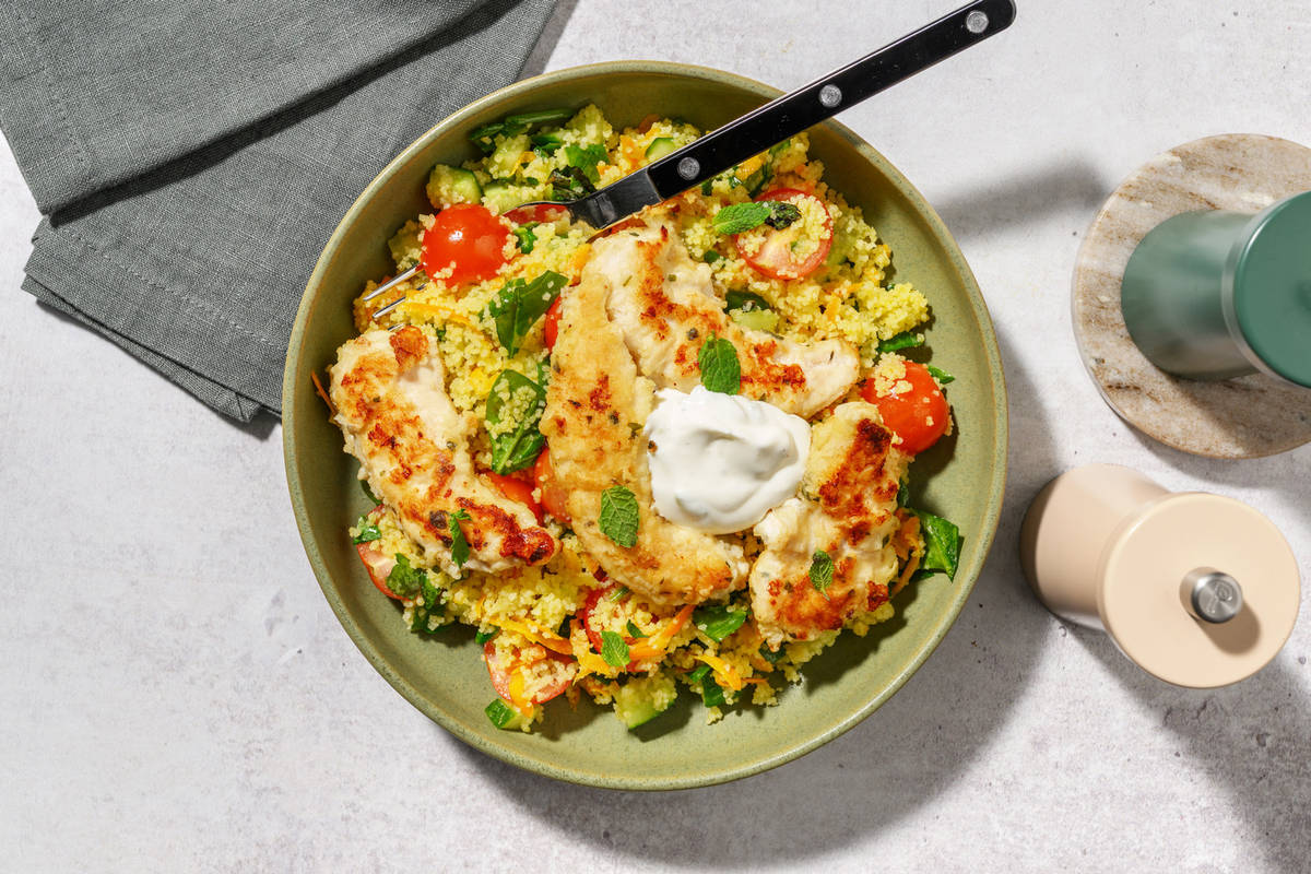 Herby Garlic Chicken, Haloumi & Carrot Couscous