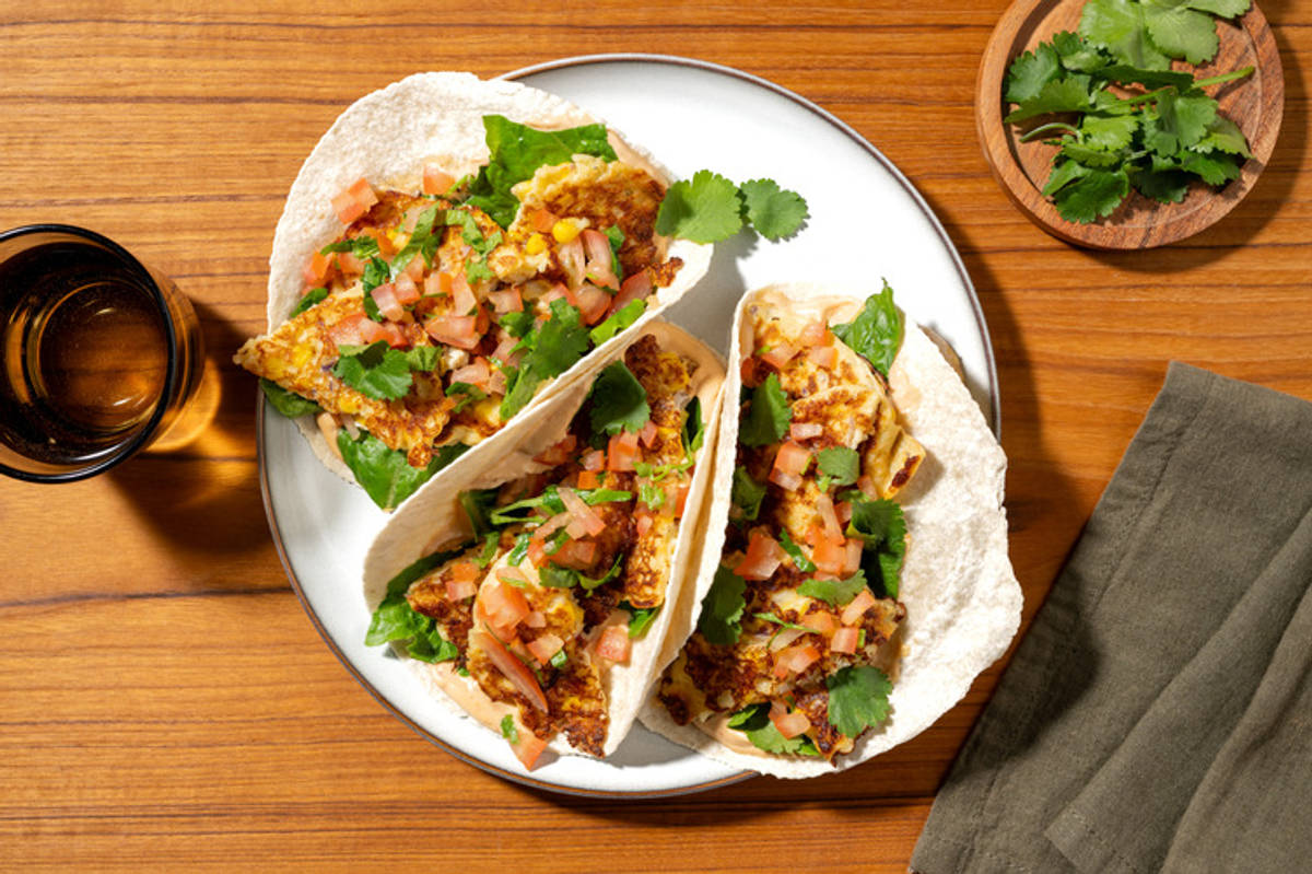 Cheesy Corn Fritter & Halloumi Tacos