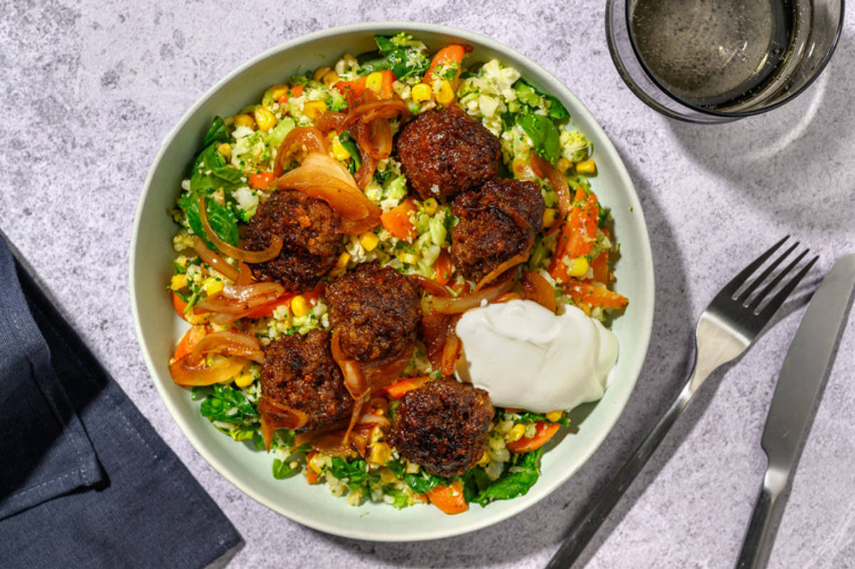 Tex-Mex Lamb Meatballs & Broccoli-Cauli Rice