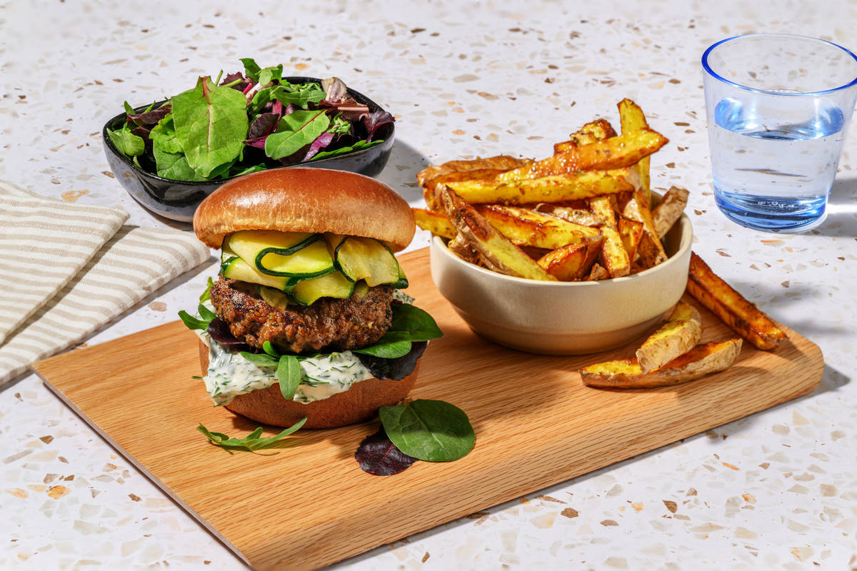 Greek-Style Lamb, Haloumi Burgers & Charred Zucchini