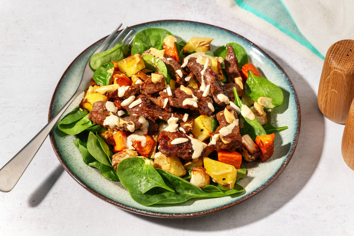 Sweet Chilli Beef, Prawns & Sesame Veggie Toss