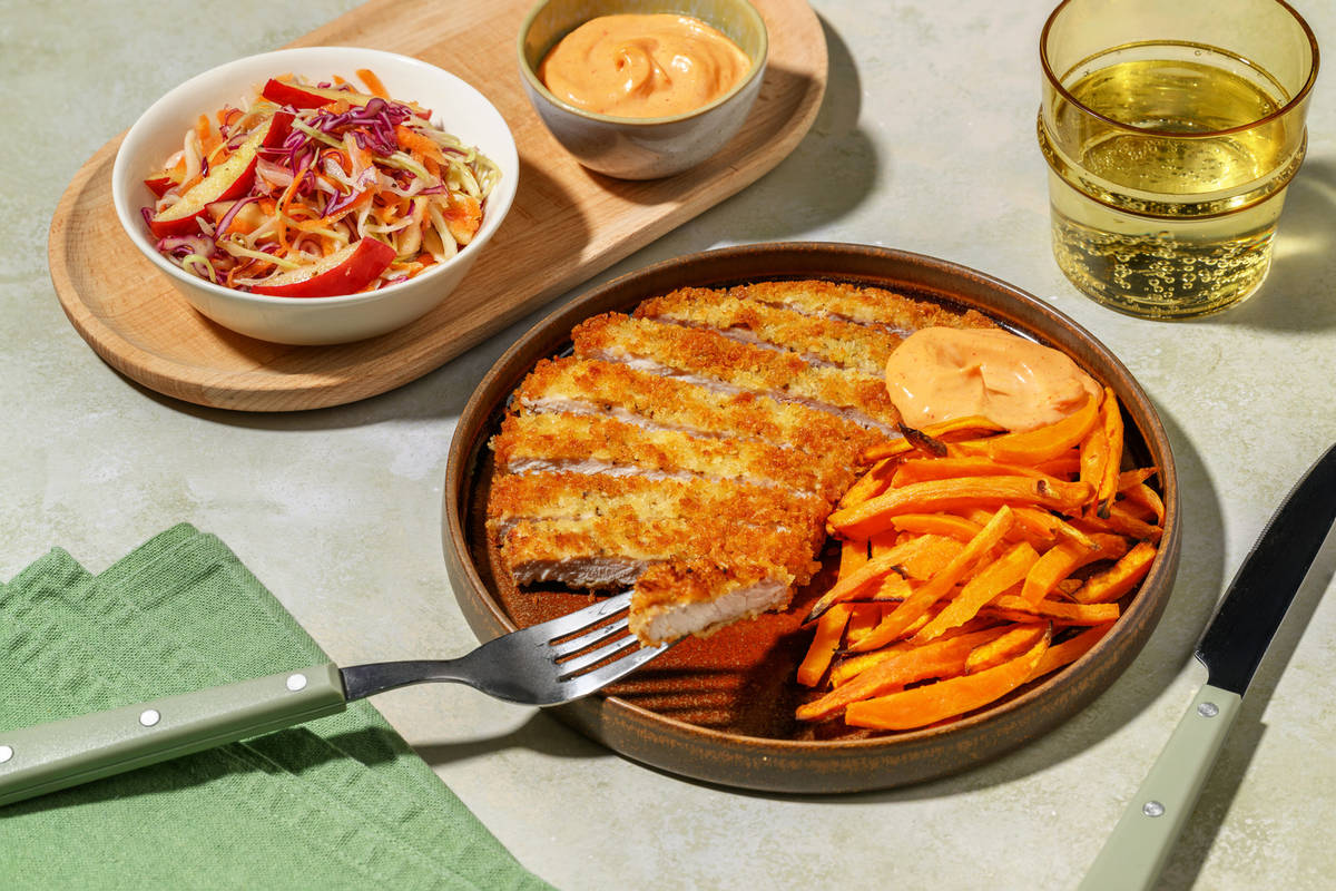 BBQ Pork Schnitzel & Apple Slaw