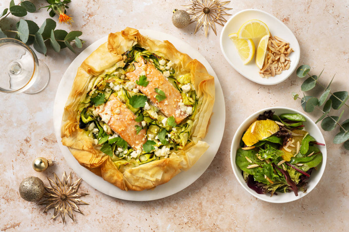 Salmon, Feta & Courgette Filo Galette