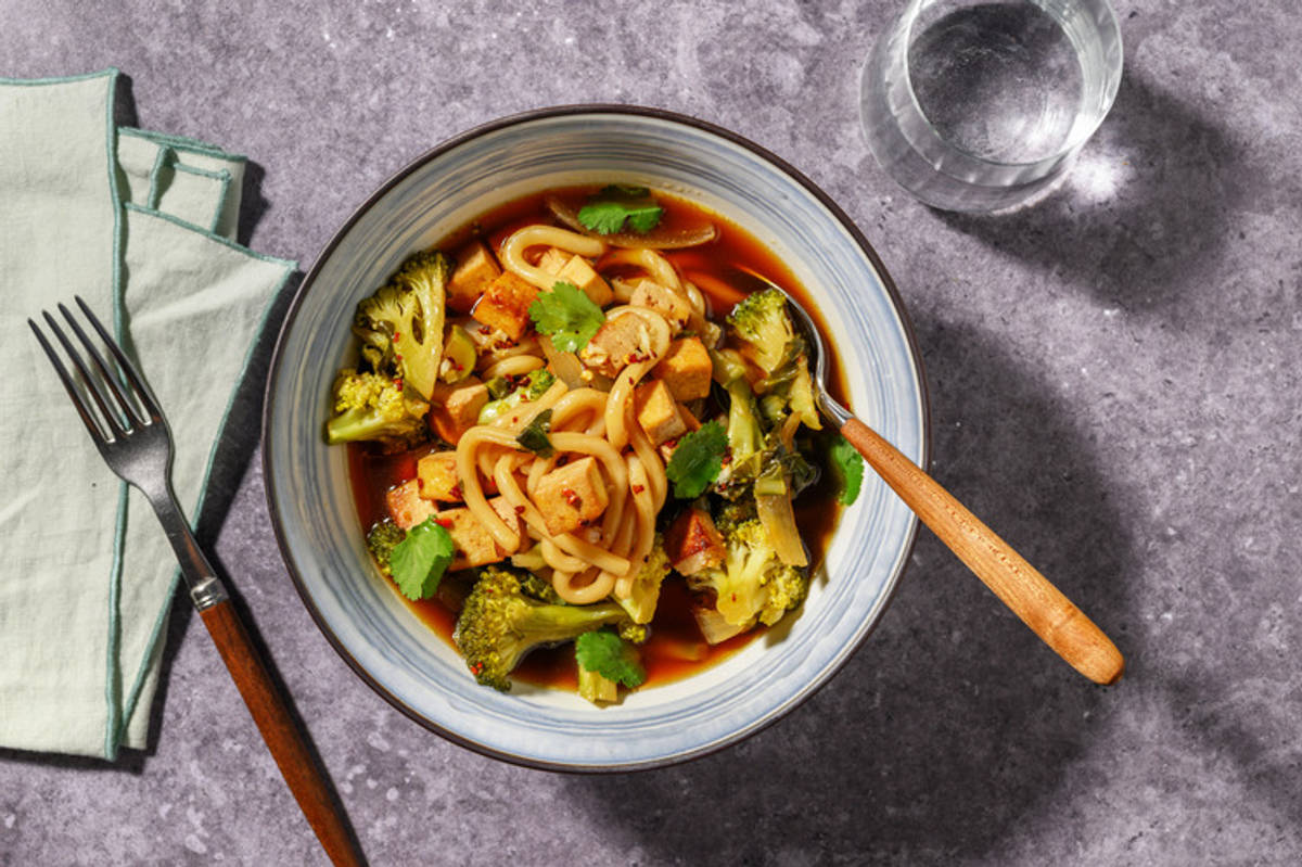 One-Pot Asian Tofu, Chicken & Udon Noodle Soup