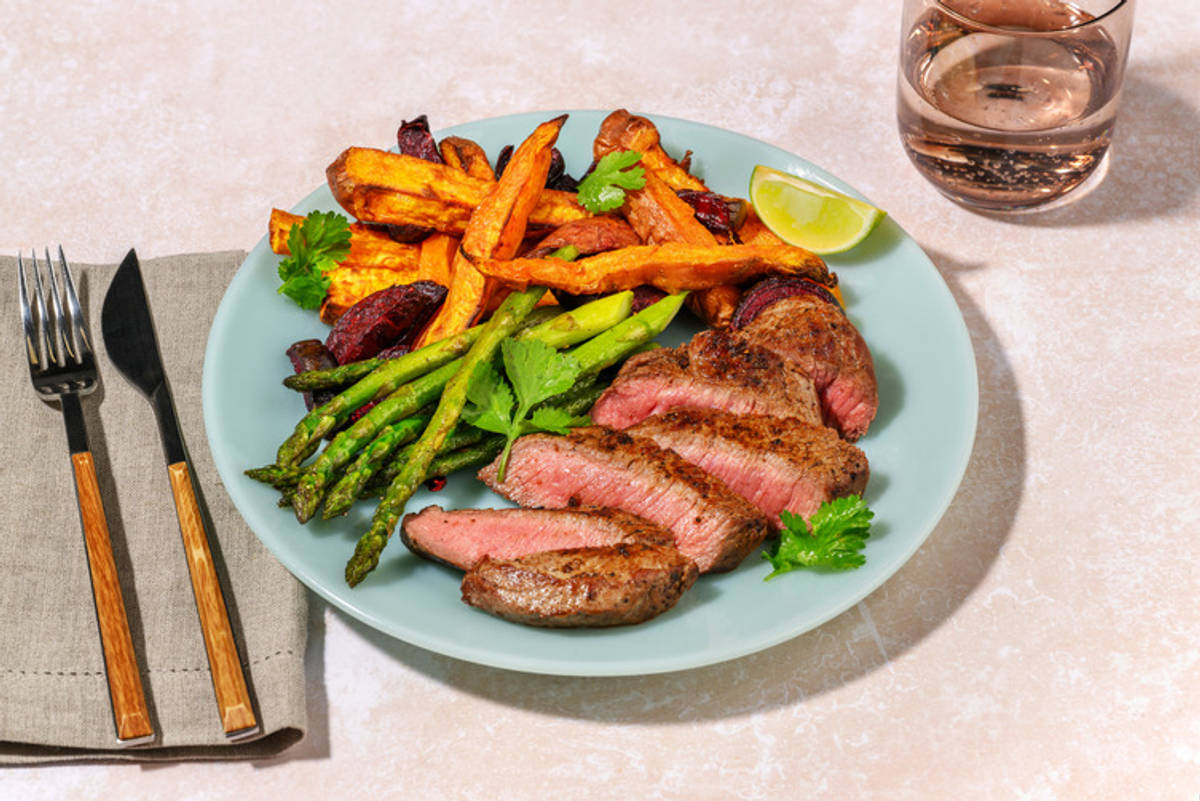 Jerk Double Beef Rump & Pan-Seared Asparagus