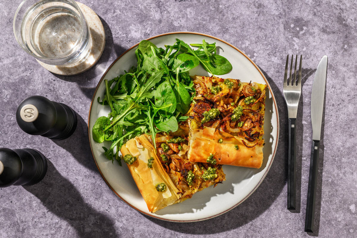 Pork, Mushroom, Onion & Potato Filo Galette