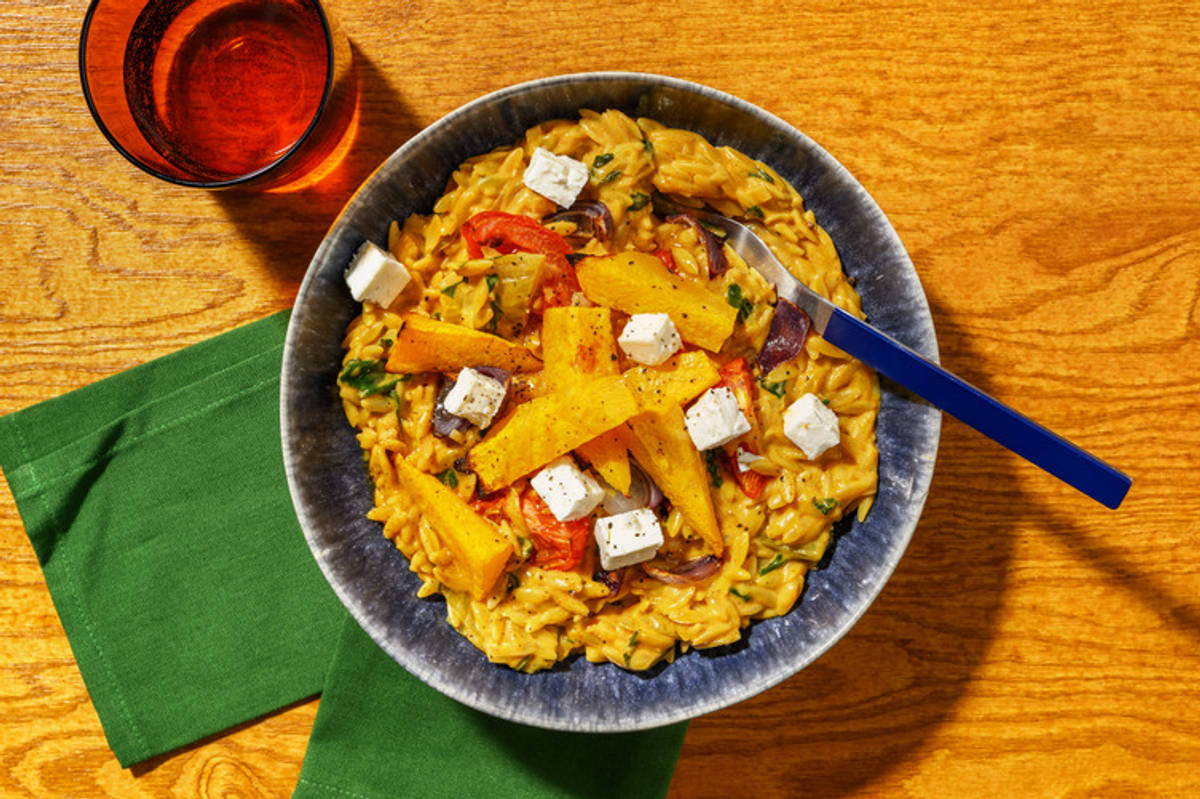 Honey-Oregano Pumpkin & Creamy Leek Risoni