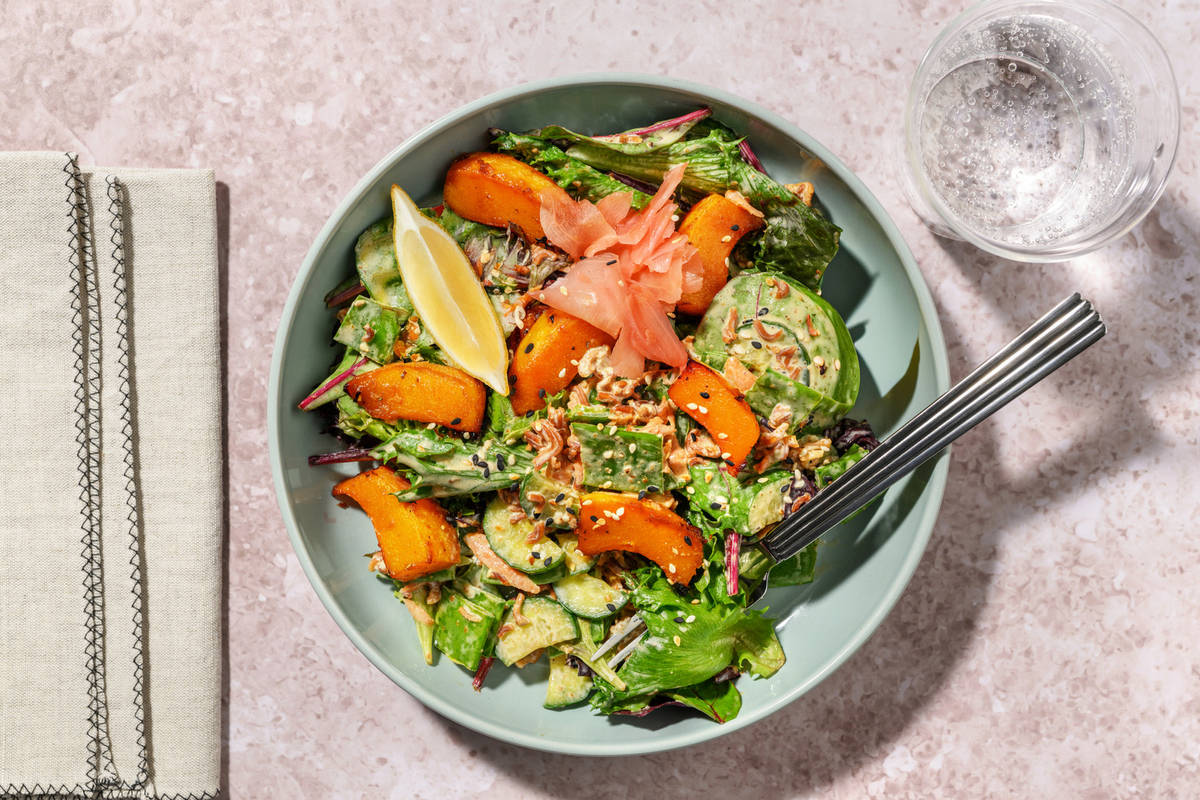 Miso-Glazed Pumpkin & Crunchy Rainbow Salad