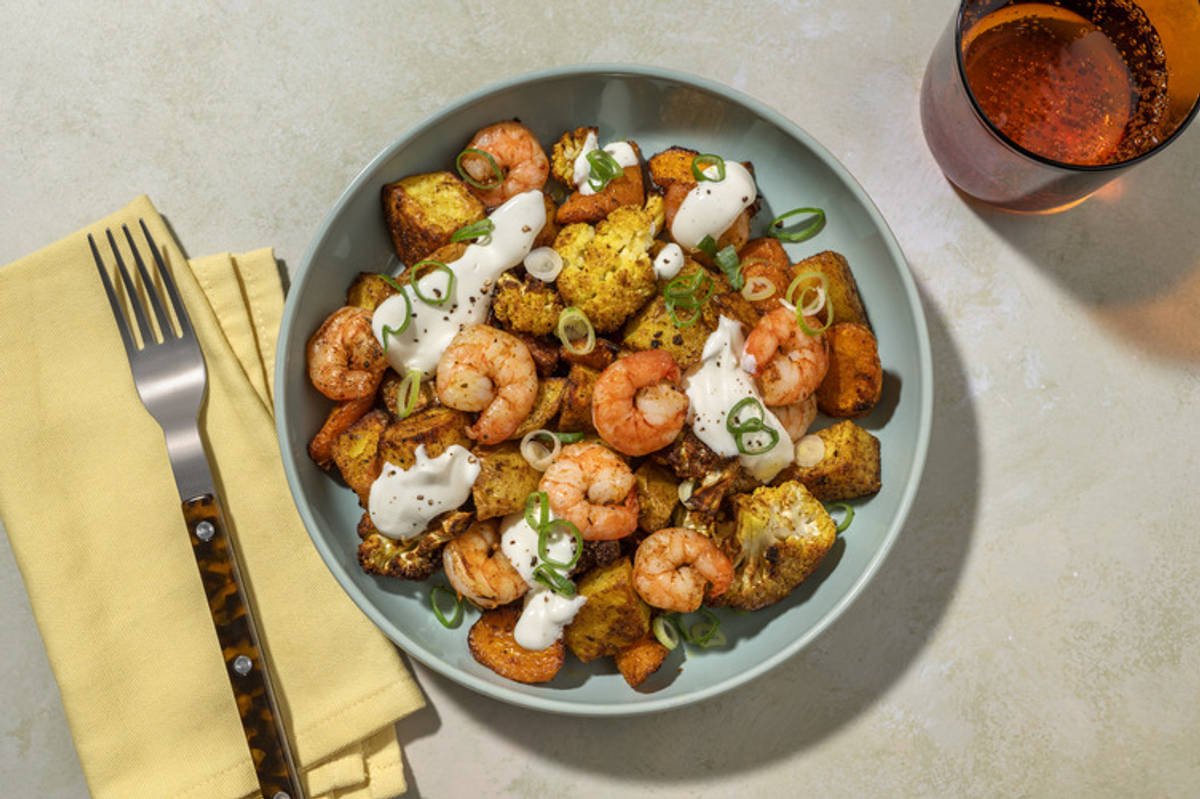 One-Tray Mumbai Prawn & Cauliflower Toss