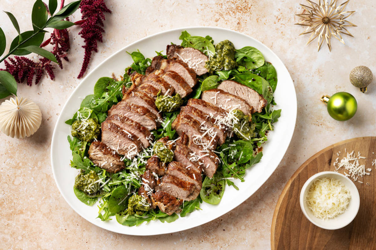 Festive Pesto-Topped Beef Tagliata
