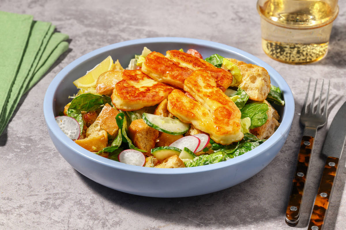 Honey-Glazed Chicken & Halloumi Caesar-Style Salad