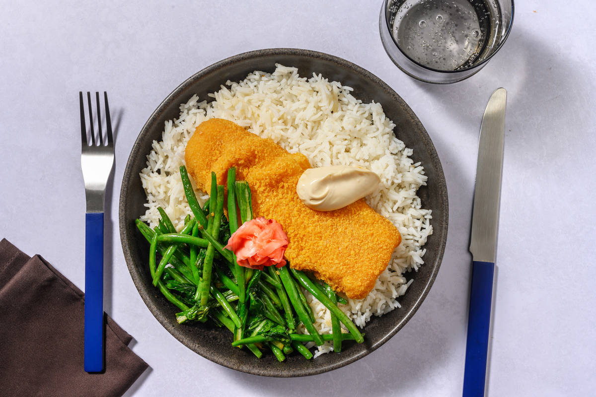 Crumbed Salmon & Garlic Rice Bowl