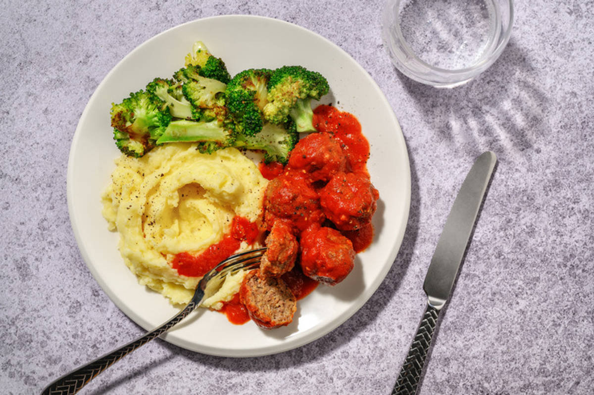 Tomatoey Beef Meatballs & Broccoli Trees
