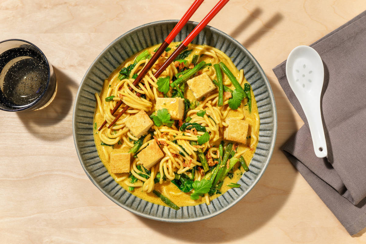 Quick Japanese Tofu, Chicken & Coconut Curry Broth