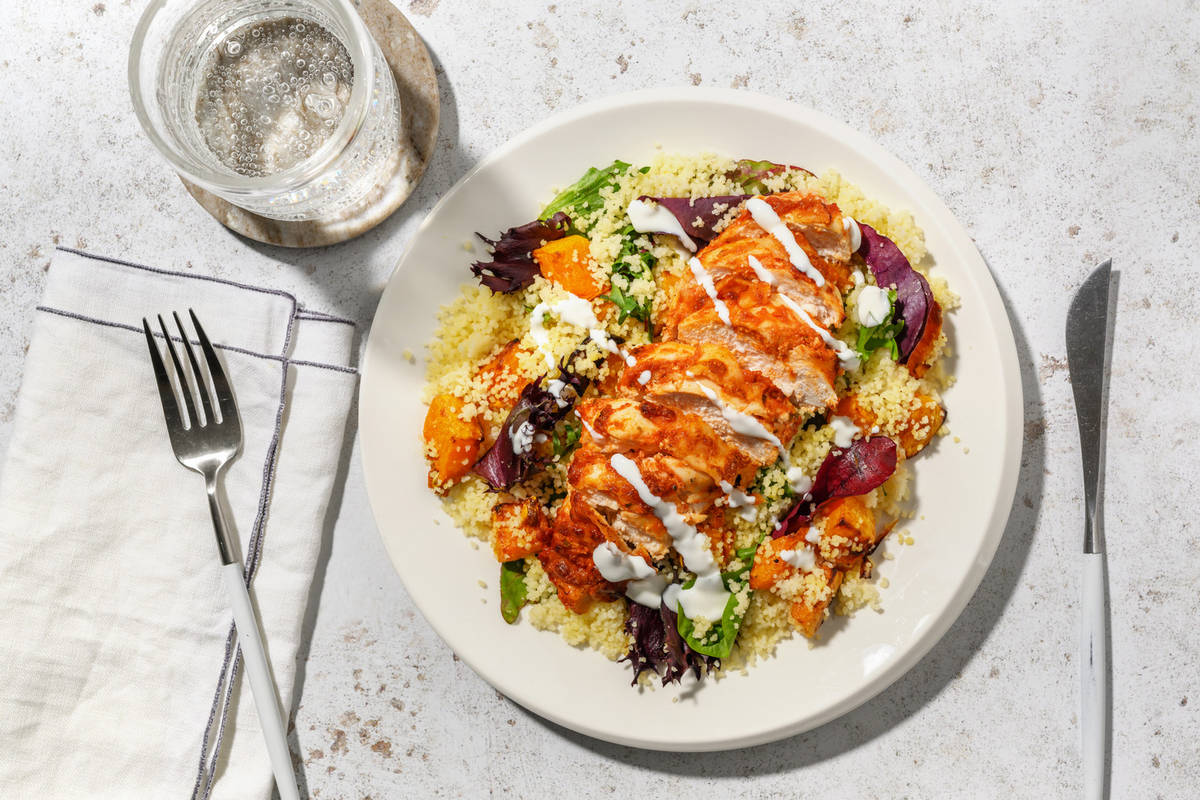 Rustic Hasselback Capsicum Relish Chicken & Halloumi