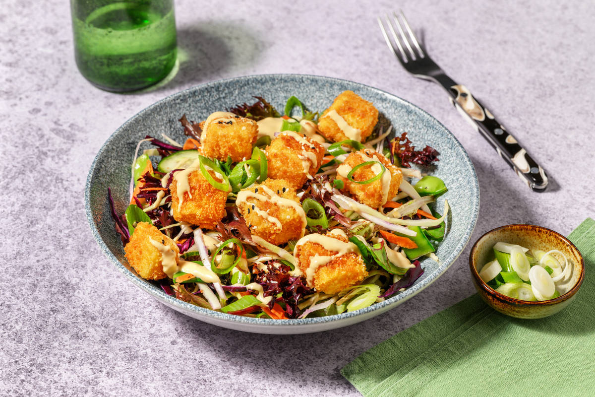 Japanese-Style Crumbed Tofu & Chicken Salad