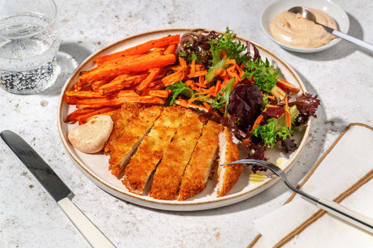 Herby Pork Schnitzel, Halloumi & Apple Salad 